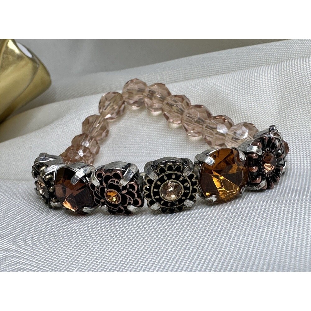 Vintage Avon NRT Signed Stretch Bracelet Acrylic Faceted Orange Peach